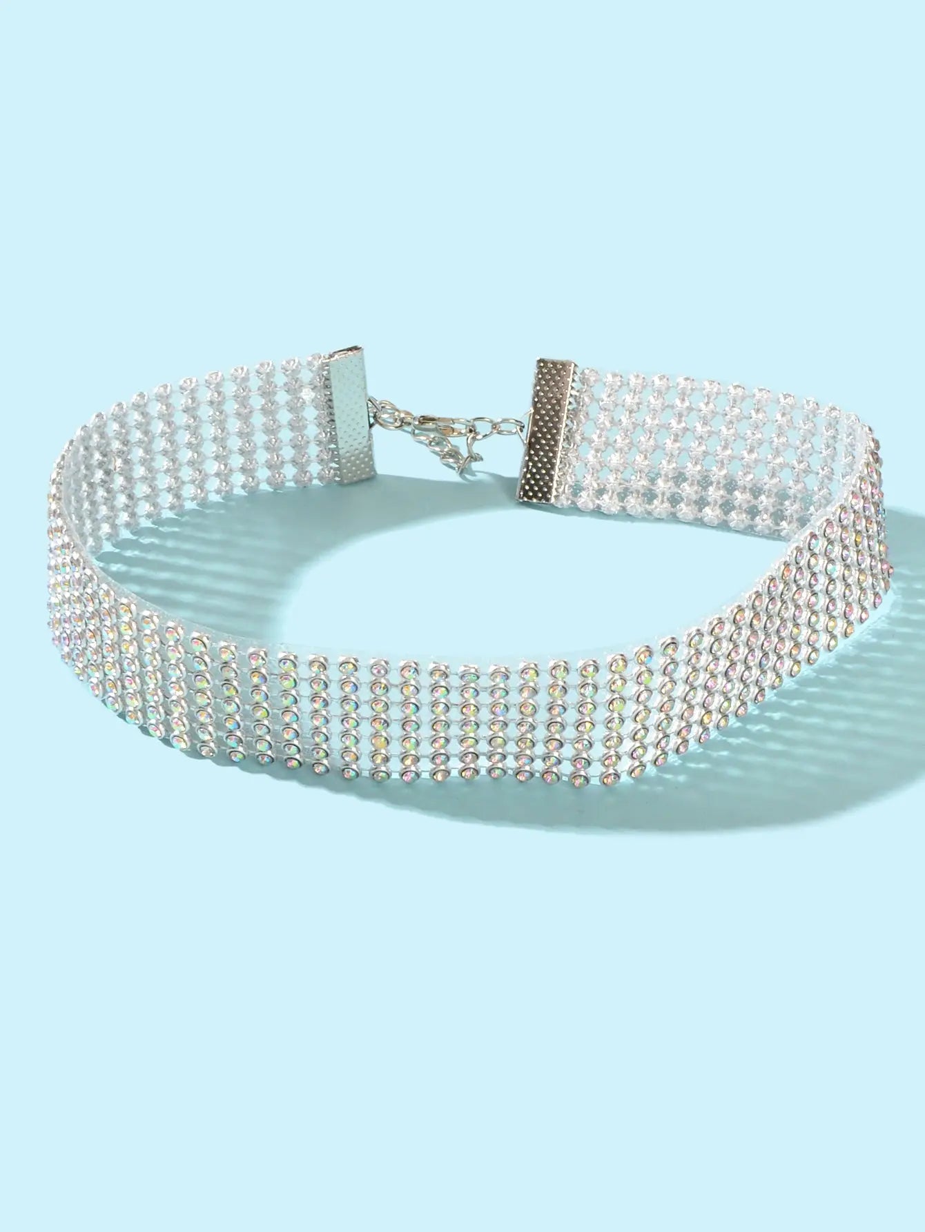 Sparkly Silver Wide Rhinestone Choker Necklace Festival Collar Neck Jewellery Feelontop Jewellery