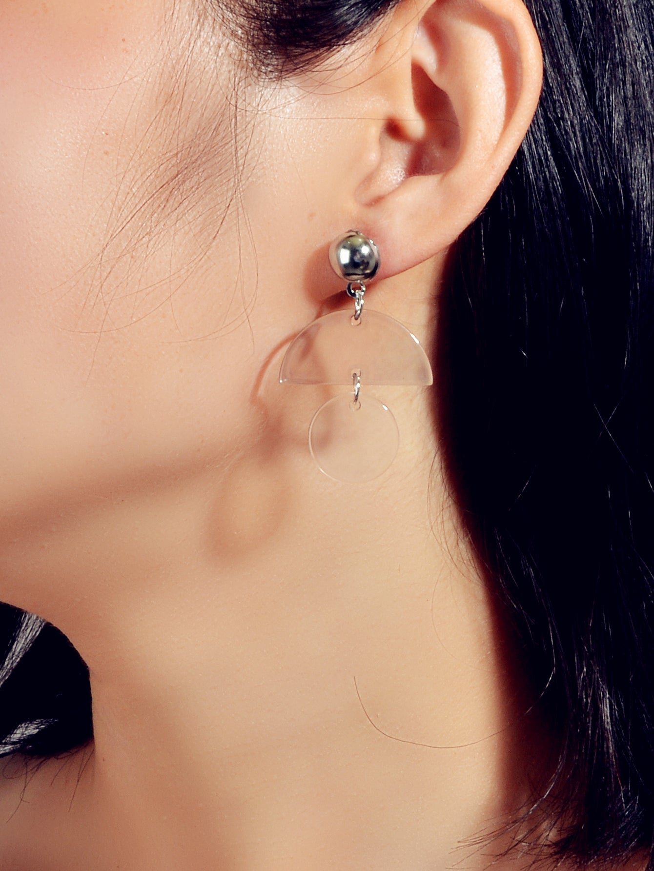 Female Jewellery Transparent Trendy Resin Sectored Round Drop Plastic Earrings Feelontop Jewellery