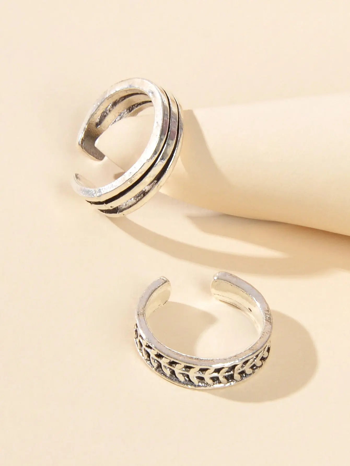 2 pcs Vintage Silver Teens Carved Leaf Multiple Stackable Open Cuff Toe Rings Feelontop Jewellery