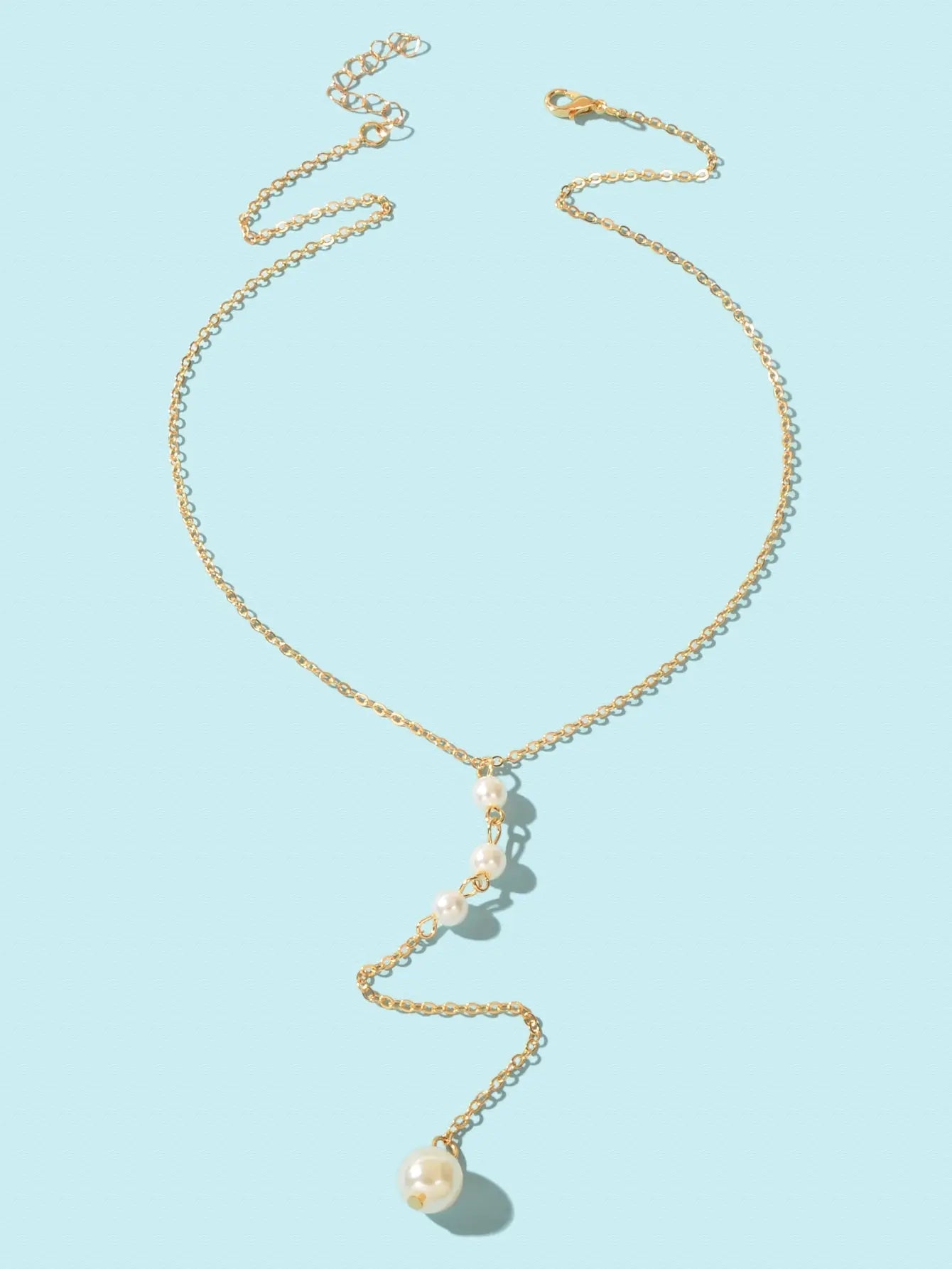 Dinner Jewellery Gold Chain Y Style Pearl Decor Long Pendant Lariat Necklace Feelontop Jewellery