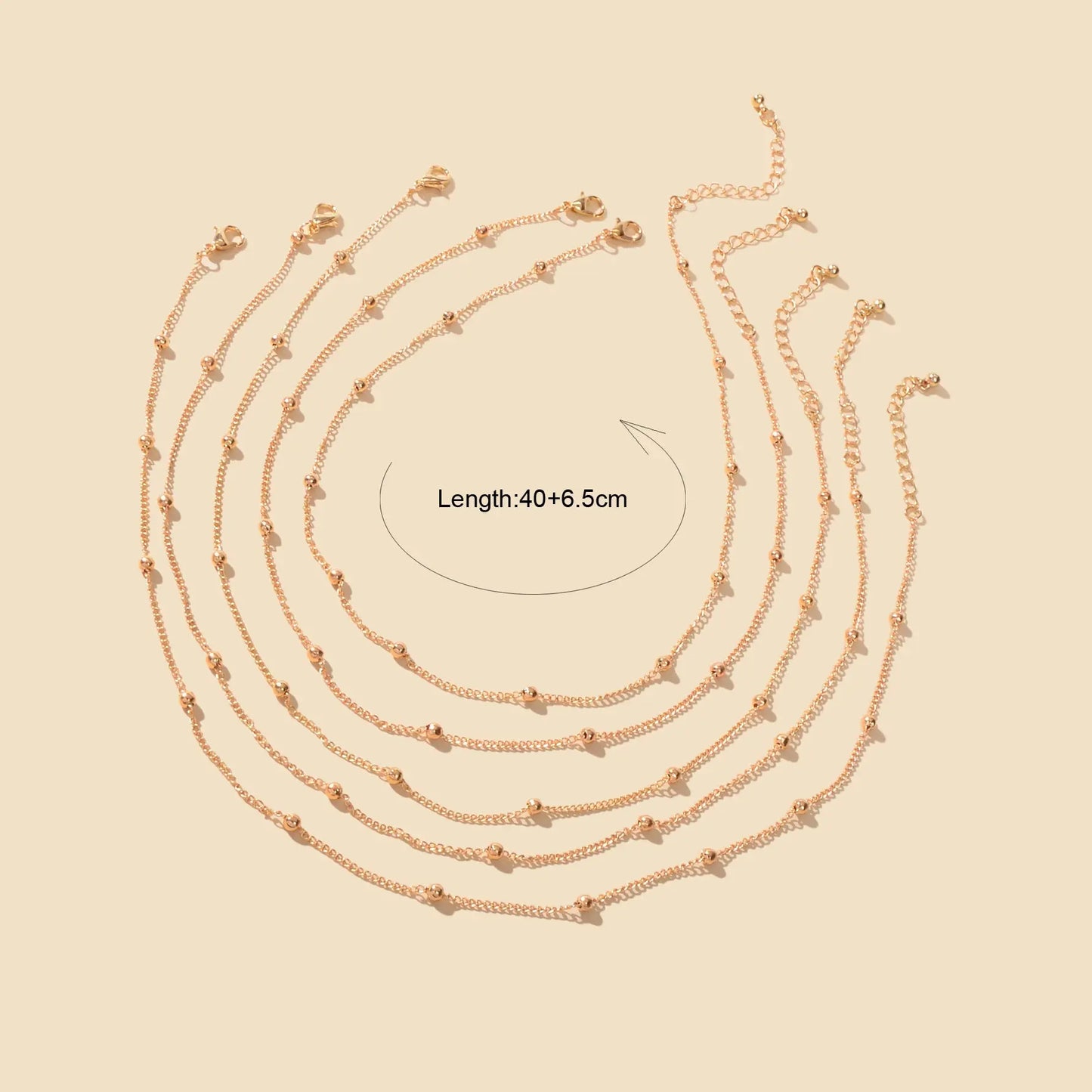 5pcs Gold Beads Chain Layered Necklaces Simple Short Chokers Delicate Jewellery Feelontop Jewellery