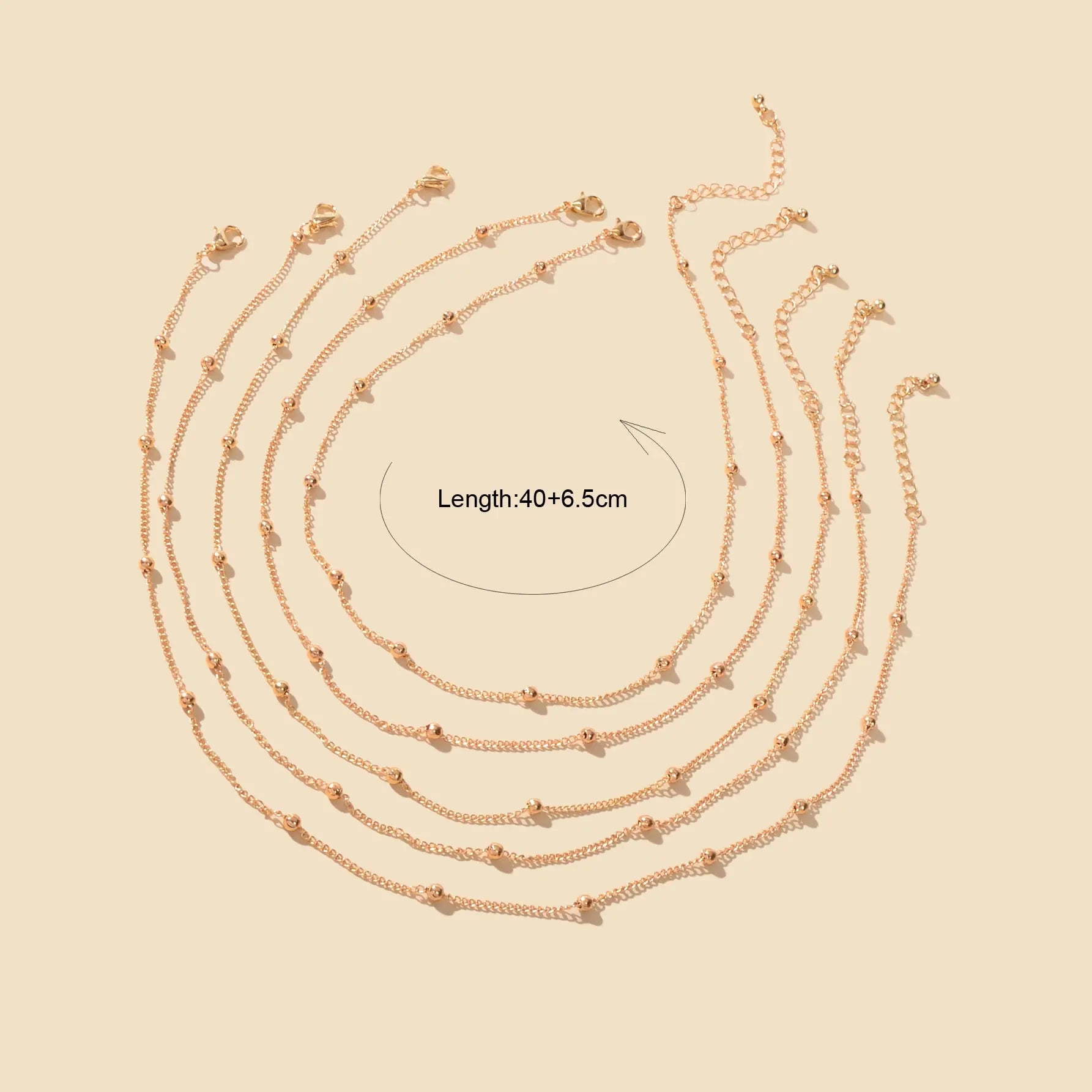 5pcs Gold Beads Chain Layered Necklaces Simple Short Chokers Delicate Jewellery Feelontop Jewellery