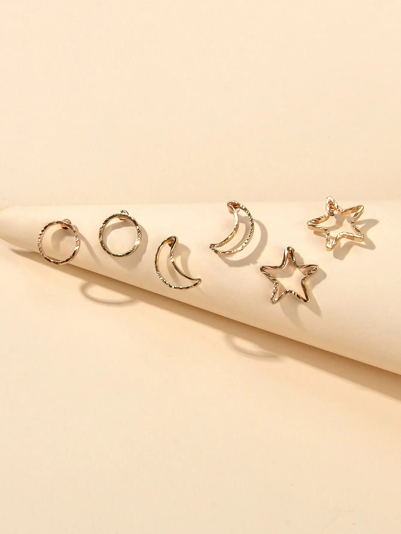 3 pairs Minimalist Jewelry Circle Star Moon Trendy Stud Small Earrings for Women Feelontop Jewellery