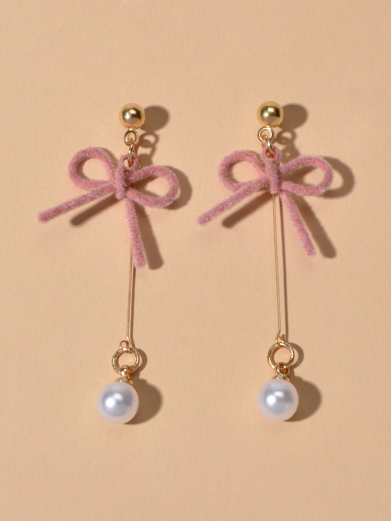 Charming Long Gold Chain Pearl Bowknot Dangle Lightweight Gift Holiday Earrings Feelontop Jewellery
