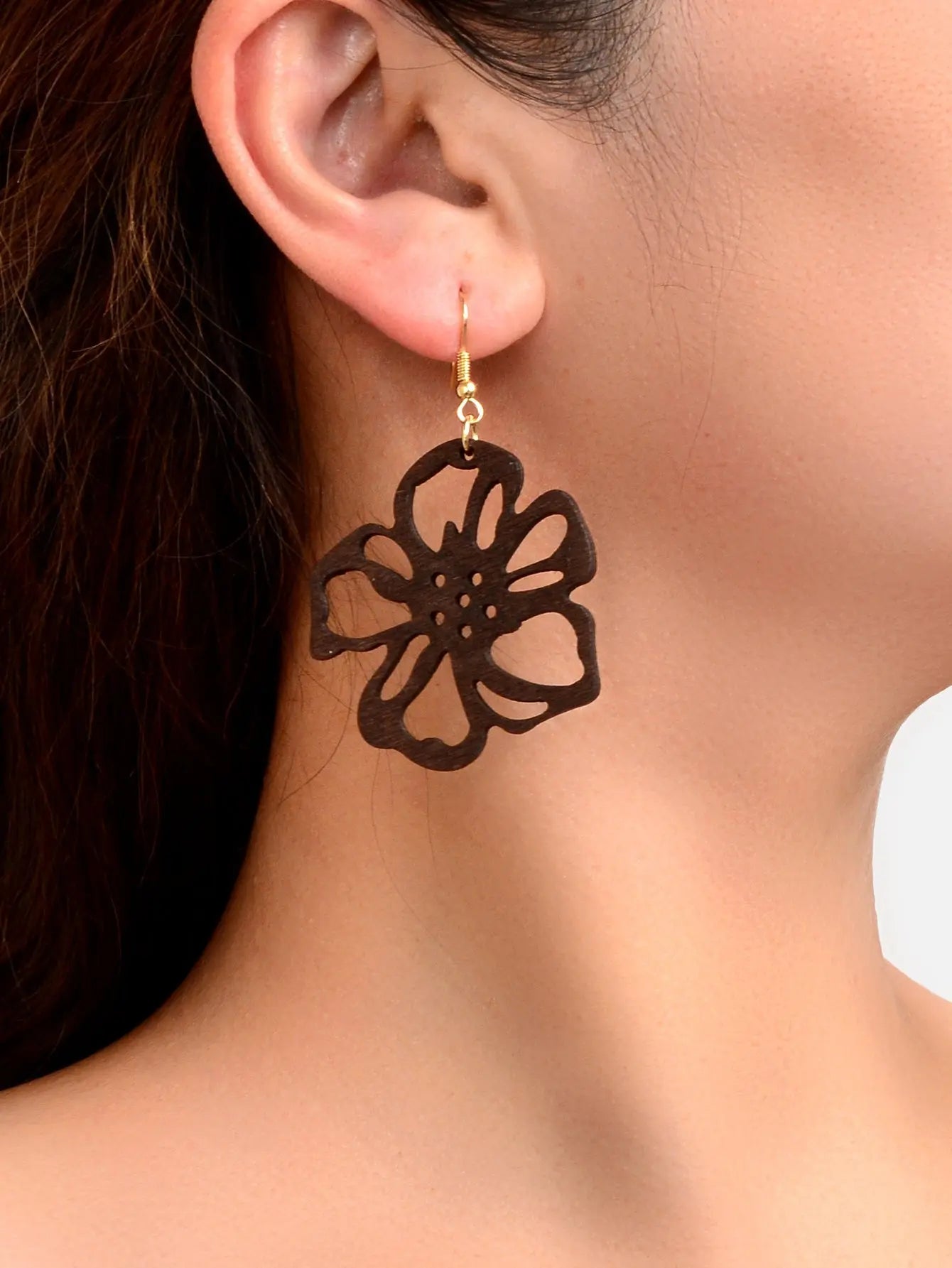 Ethnic Brown African Natural Wooden Hollow Flower Dangle Bohemian Charm Earrings Feelontop Jewellery