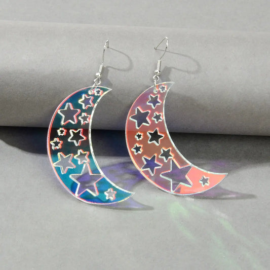 Acrylic Rainbow Colour Moon Star Hook Earrings Stunning Jewellery Gift 1 pair Feelontop Jewellery