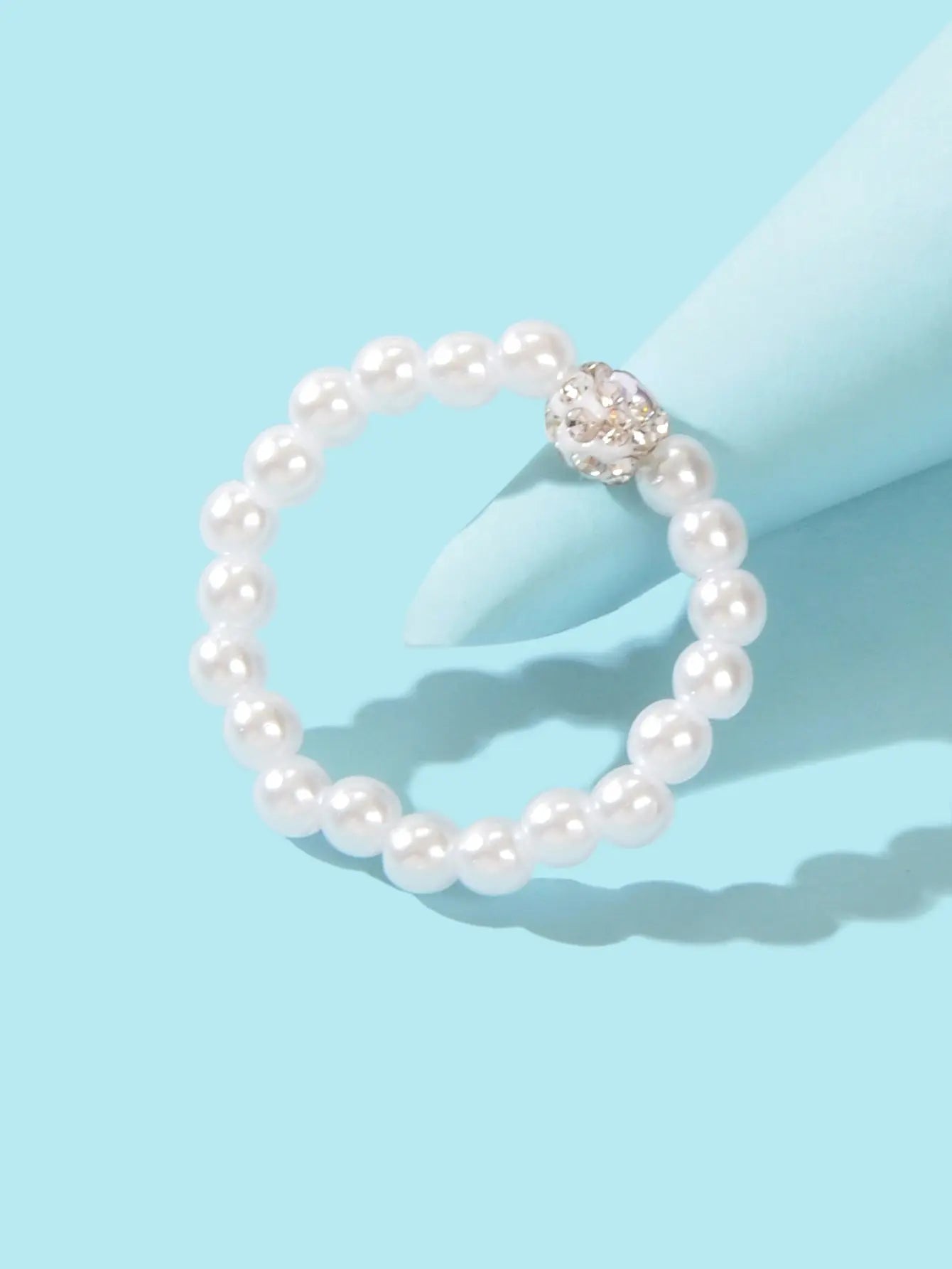 Engagement Promise Elastic Stretch Stacking Faux Pearl Women Rings Wedding Band Feelontop Jewellery