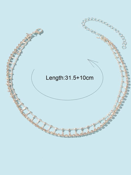 Gold Layered Initial Necklaces Women Rhinestone Decoration Double Chain Choker Feelontop Jewellery