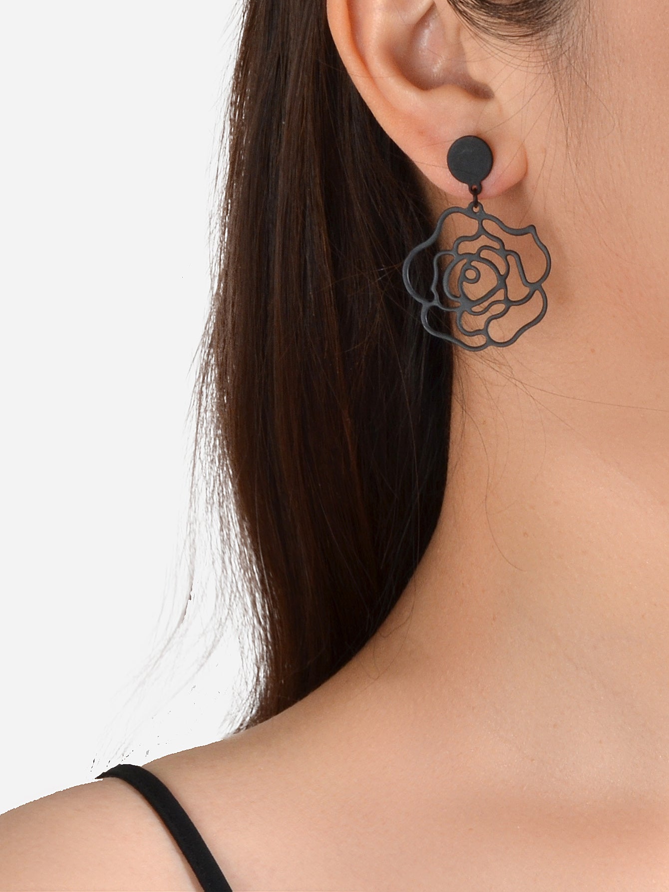 Designer Jewellery Black Hollow out Big Flower Chunky Dangle Party Earrings Gift Feelontop Jewellery