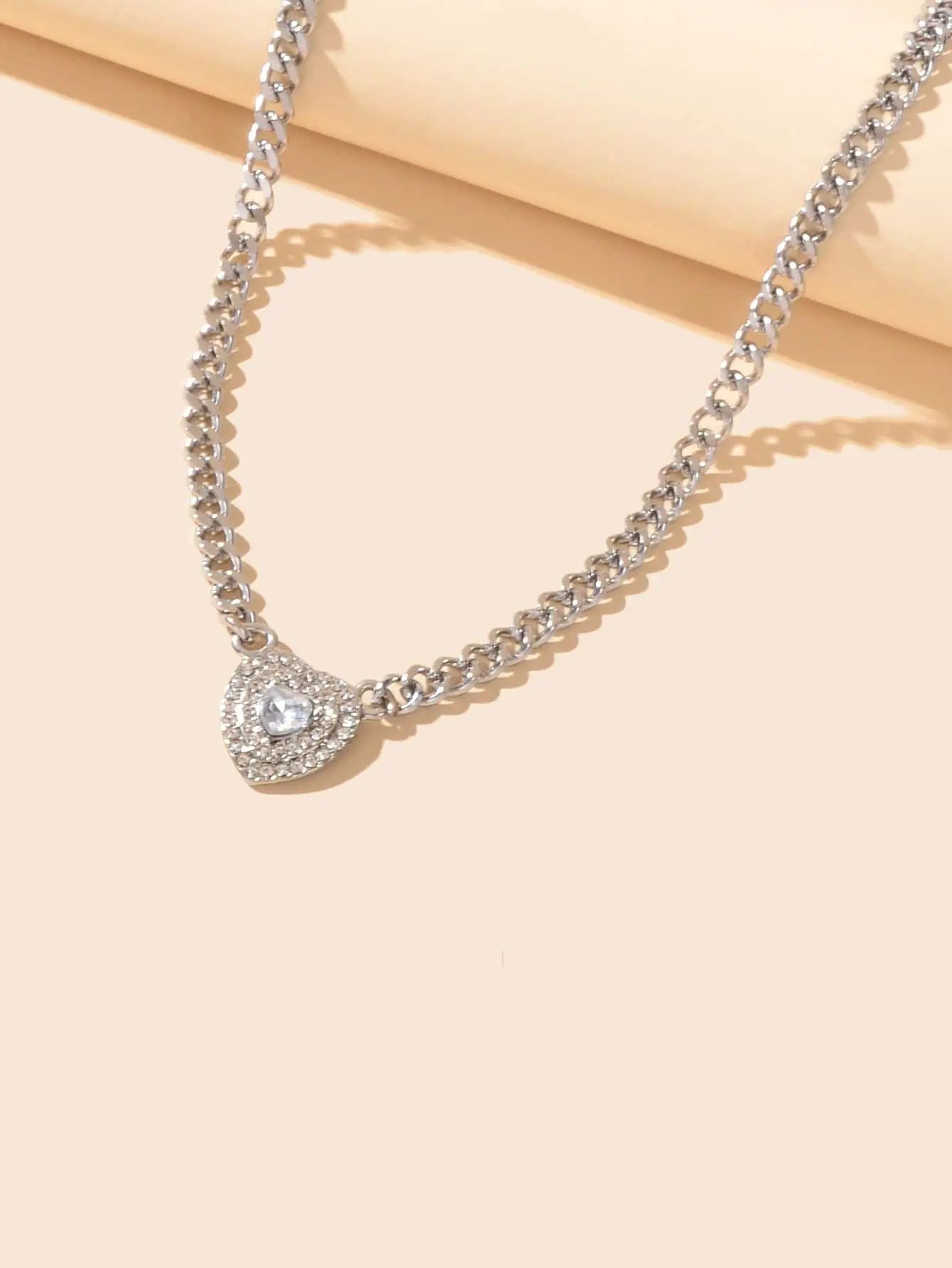 Stunning Silver Heart Pendant Necklace Elegant Jewellery Piece Girls Party Gift Feelontop Jewellery