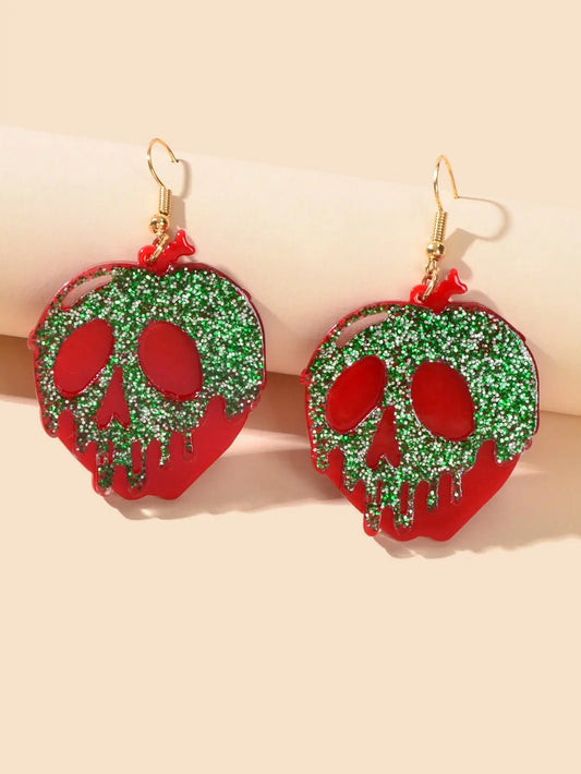 Halloween Gothic Punk Green Red Acrylic Skull Statement Dangle Hook Earrings Feelontop Jewellery