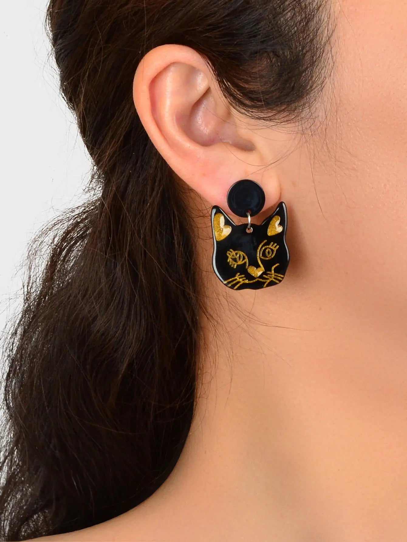 Party Jewellery Gift Black Beige Acrylic Dangle Cute Animal Cartoon Cat Earrings Feelontop Jewellery
