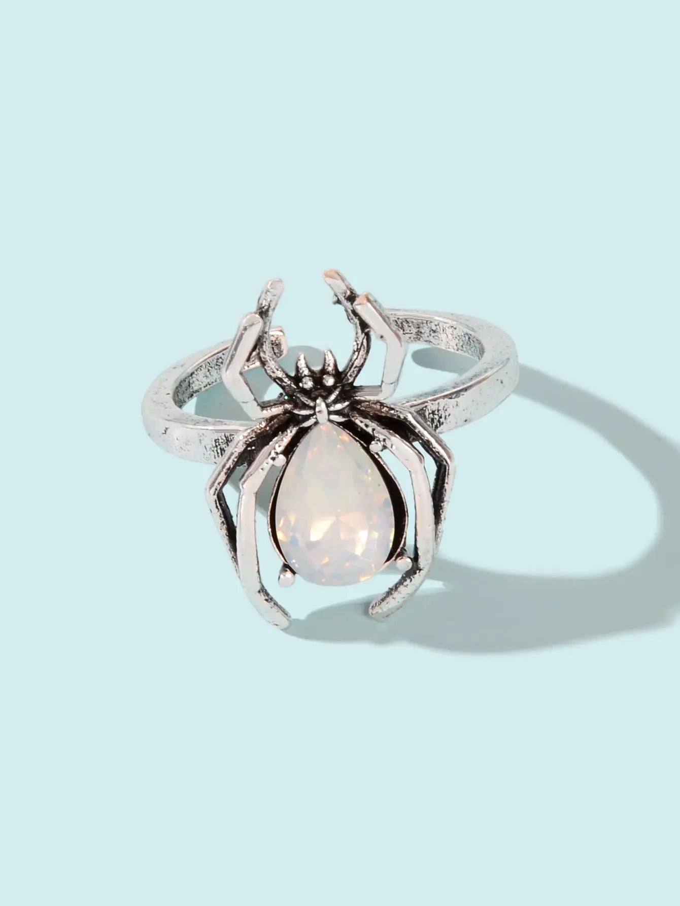 Vintage Silver Spider Open-Ended Ring with Diamond Accents Embrace Retro Jewelry Feelontop Jewellery