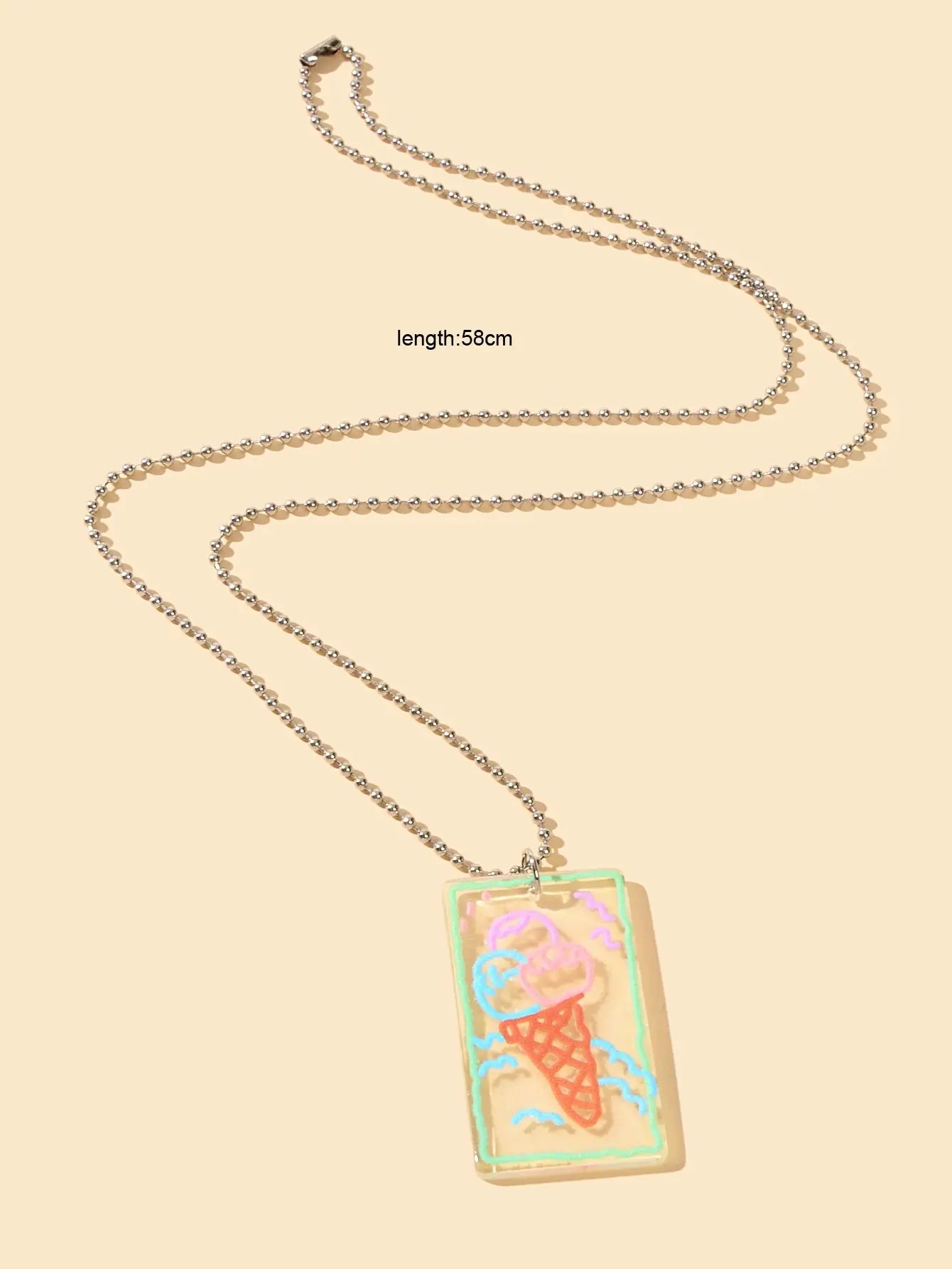 Long Silver Chain Resin Ice Cream Square Charm Necklace Best Friends Funny Gift Feelontop Jewellery
