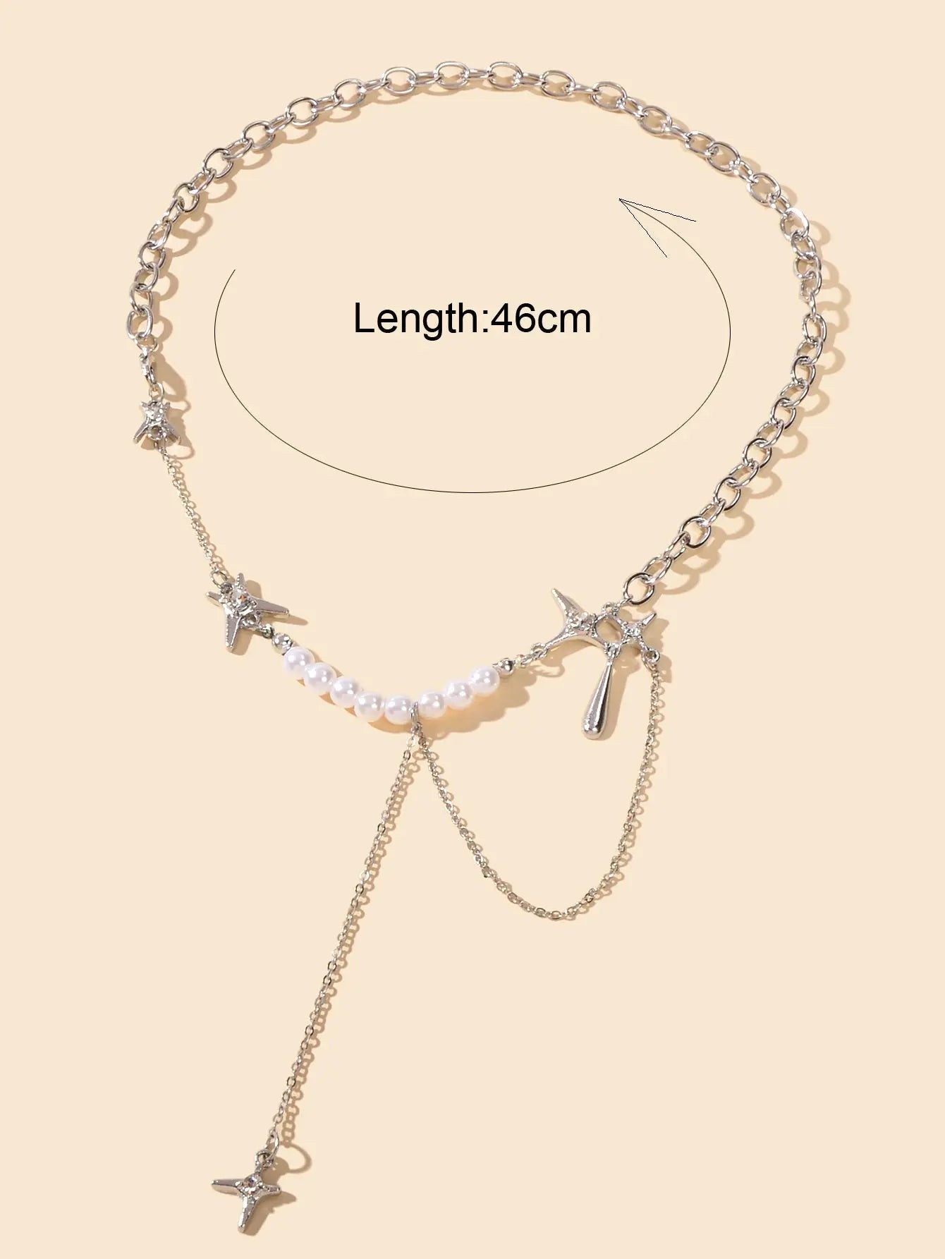 Multiple Silver Chain Star Charm Pearl Decoration Clavicle Necklace Costume Gift Feelontop Jewellery