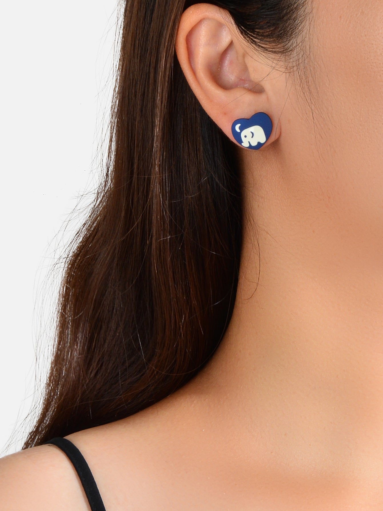 Sweet White Elephant Blue Heart Hypoallergenic Stud Earrings Women Birthday Gift Feelontop Jewellery