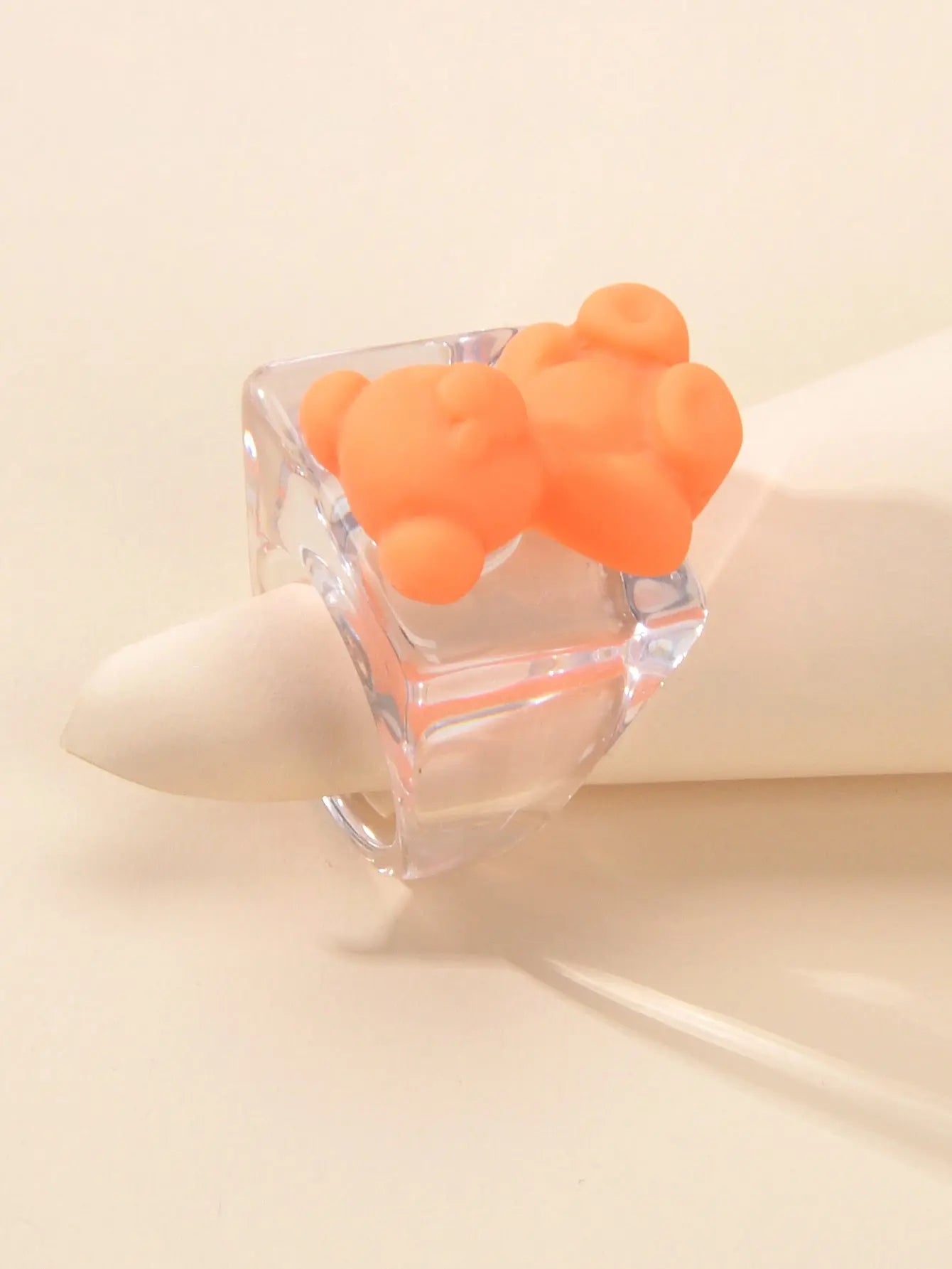 3D Cartoon Purple Orange Bear Plastic Transparent Chunky Trendy Finger Ring Gift Feelontop Jewellery