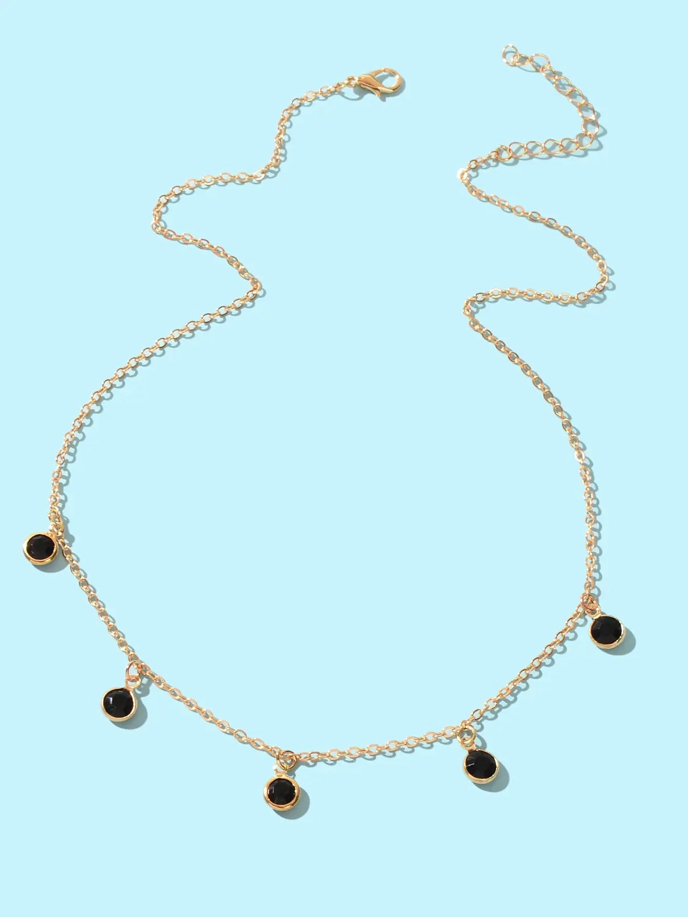 Fashion Party Accessories Gold Chain Black Beaded Charm Clavicle Collar Necklace Feelontop Jewellery