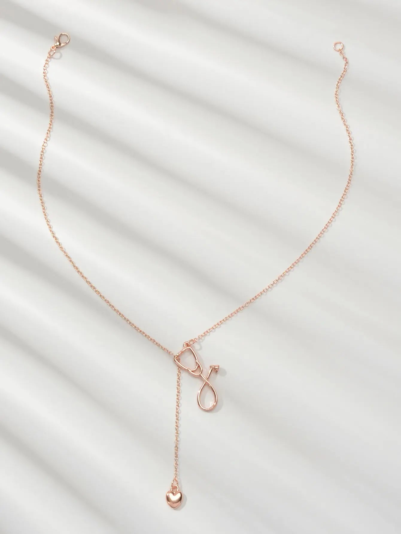 Minimalist Jewelry Trendy Gold Silver Stethoscope Heart Pendant Y shape Necklace Feelontop Jewellery