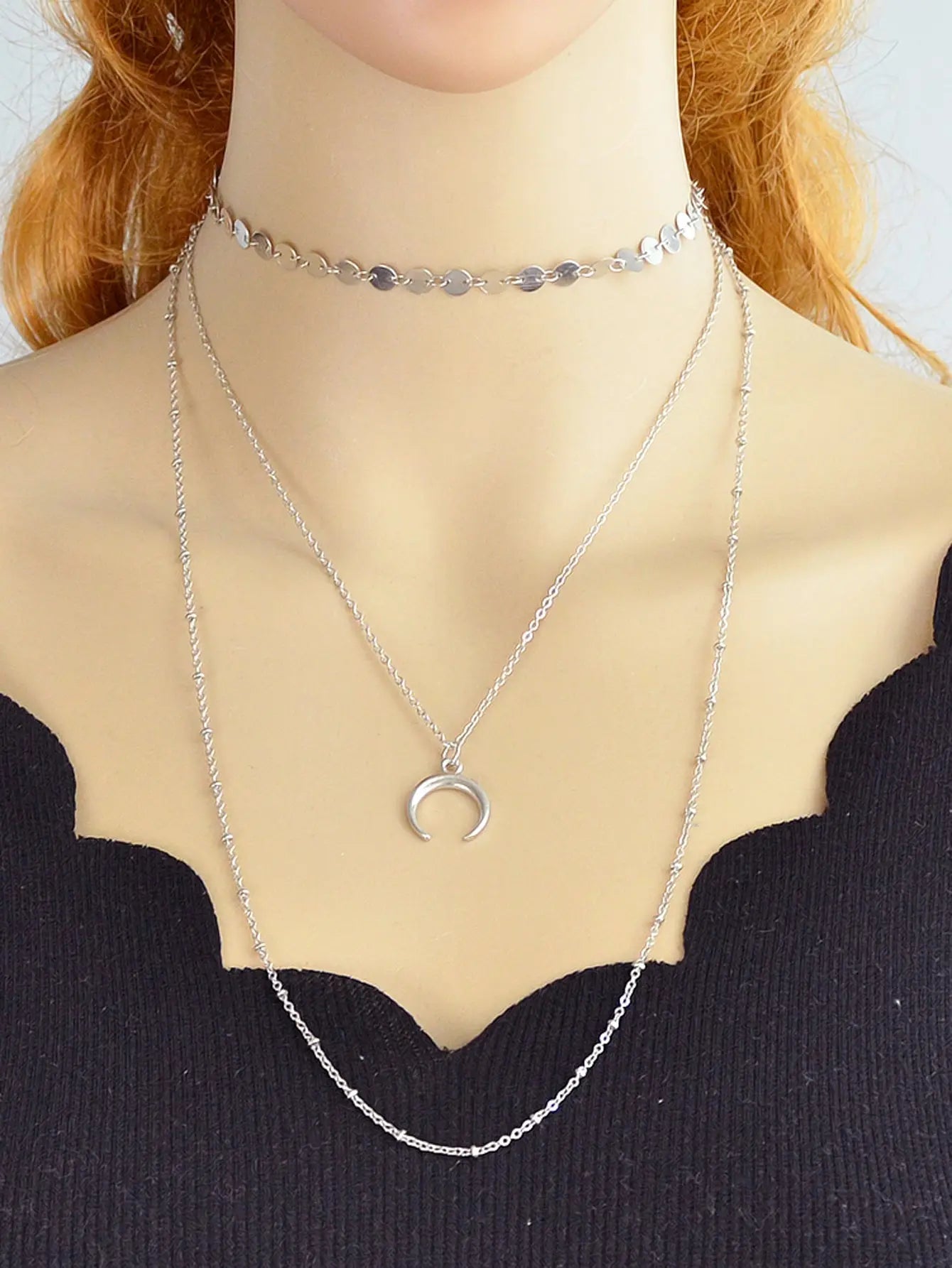 Boho Chic Multi-layer Gold Silver Chain Horns Charm Necklace Trendy Accessories Feelontop Jewellery