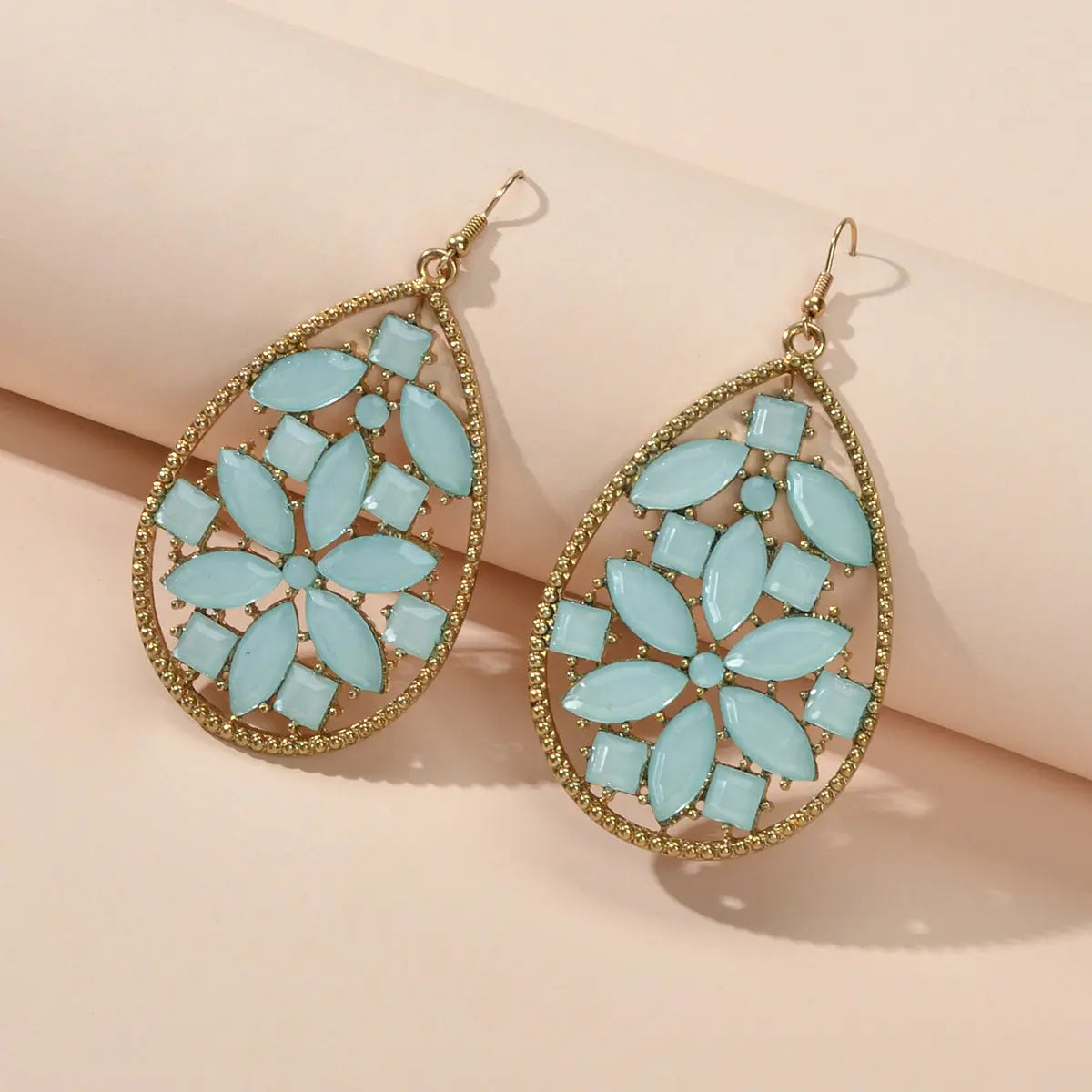 Ladies Jewellery Pink Green Acrylic Flower Water Drop Good Quality Earrings Gift Feelontop Jewellery