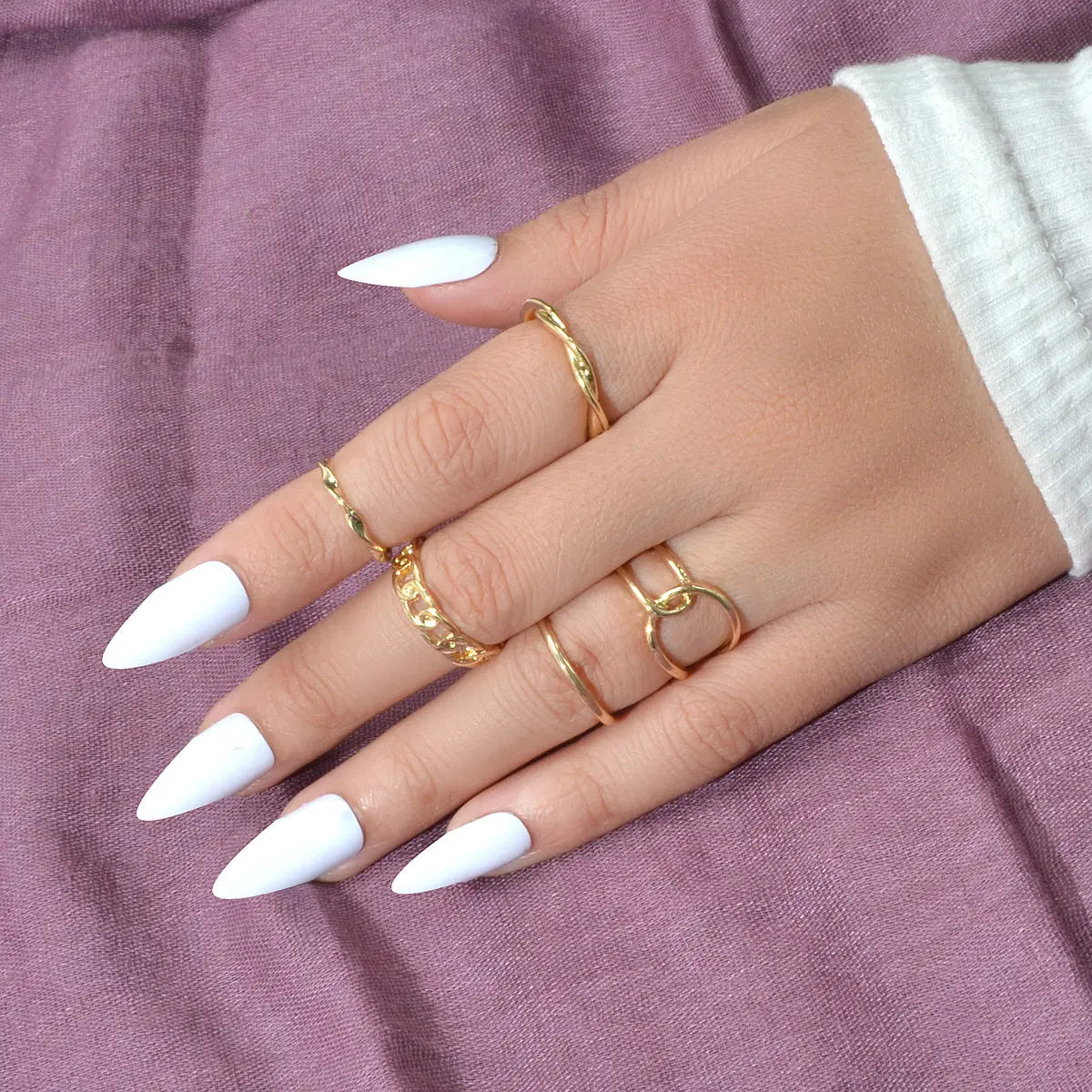 Minimalist Punk 5 pcs Trendy Gold Silver Stackable Multiple Midi Finger Ring Set Feelontop Jewellery