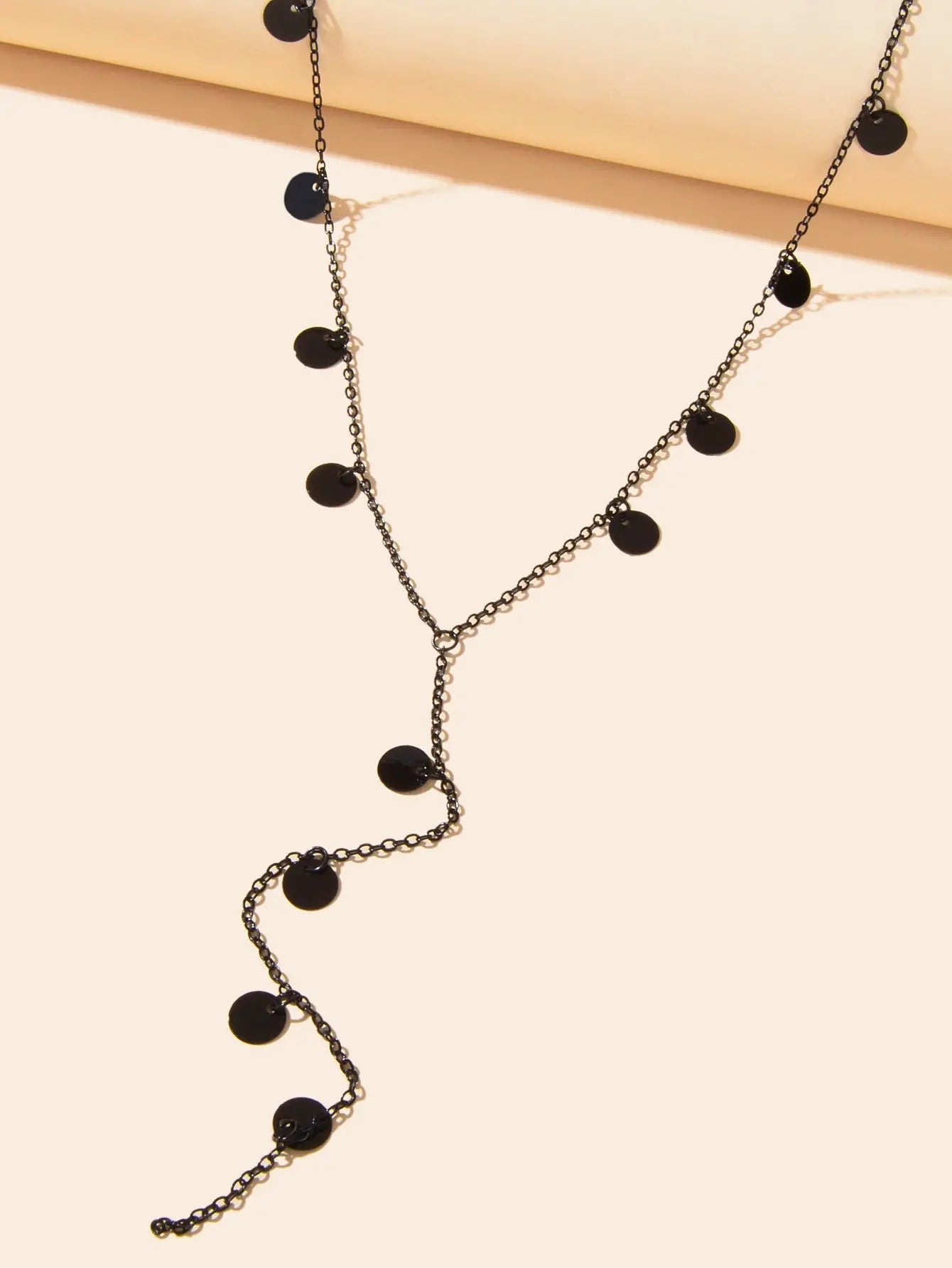 Stylish Jewellery Black Disc Charm Y Style Long Chain Pendant Necklace for Women Feelontop Jewellery