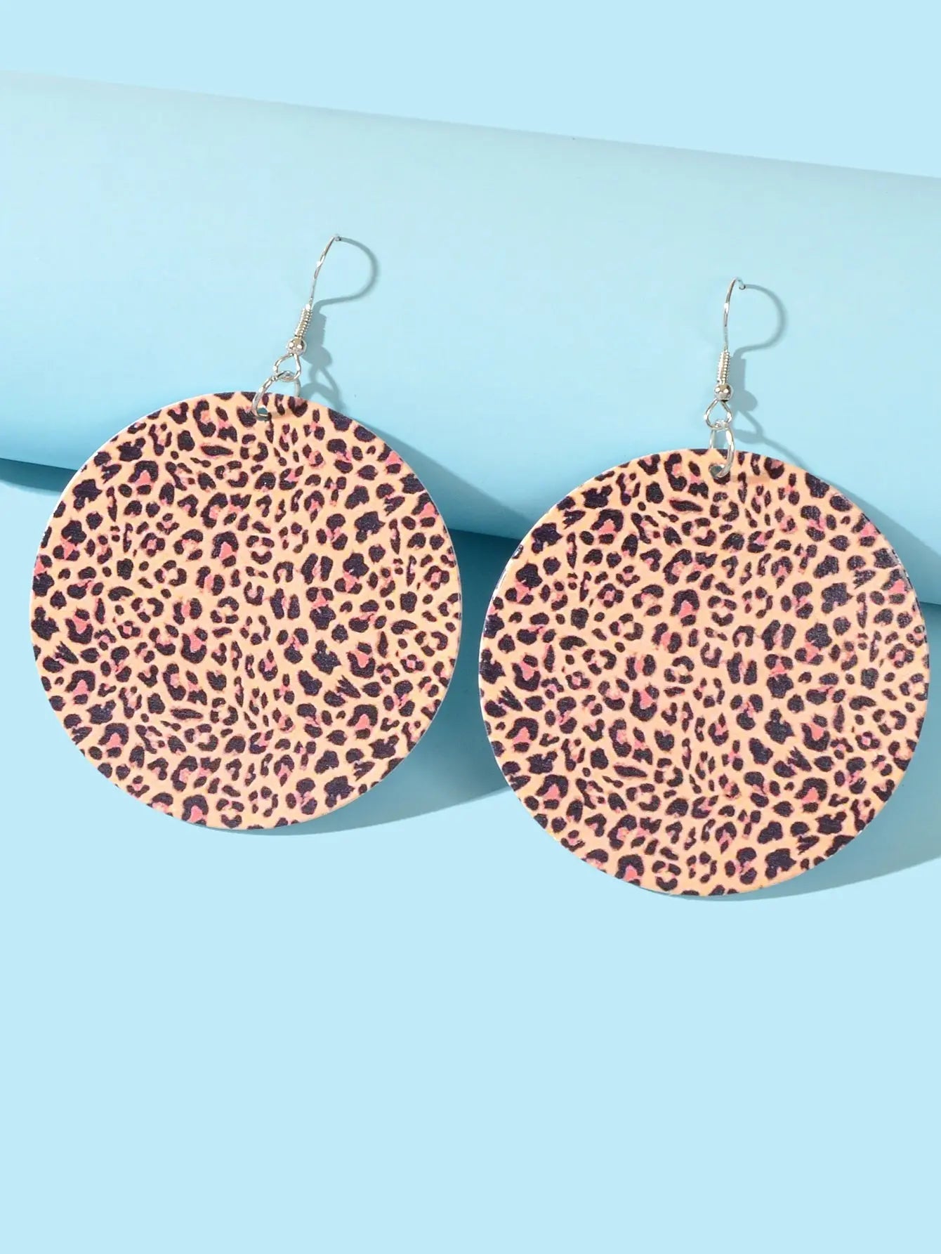 Personality Leopard Pattern Round Wood Big Dangle Earrings Girl Party Decoration Feelontop Jewellery