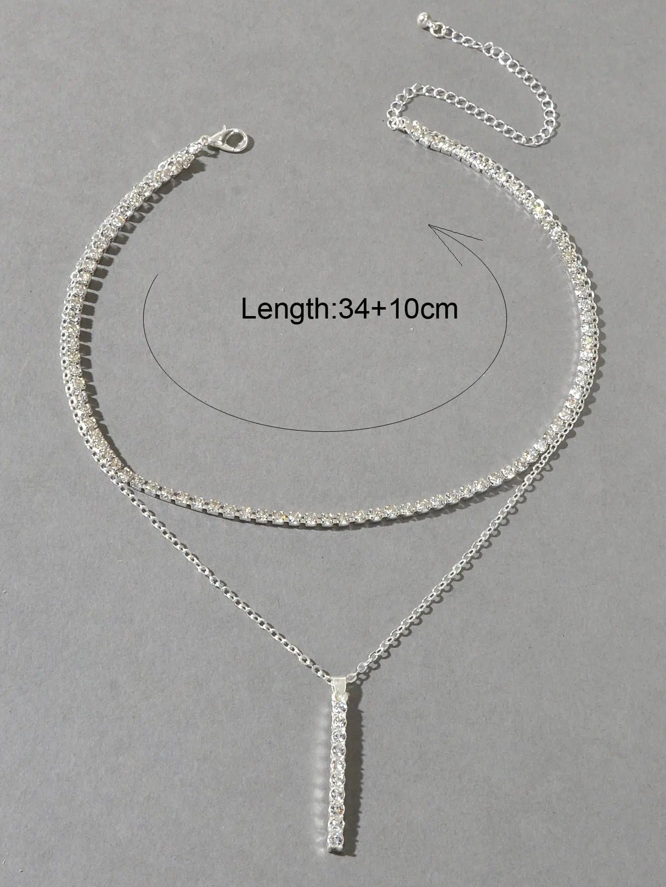 Trendy Shining Full Rhinestone Gold Silver Double layer Chain Bar Charm Necklace Feelontop Jewellery