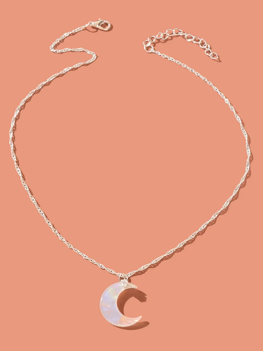 Delicate Gold Chain Transparent Acrylic Moon Pendant Necklace Girls Jewelry Gift Feelontop Jewellery