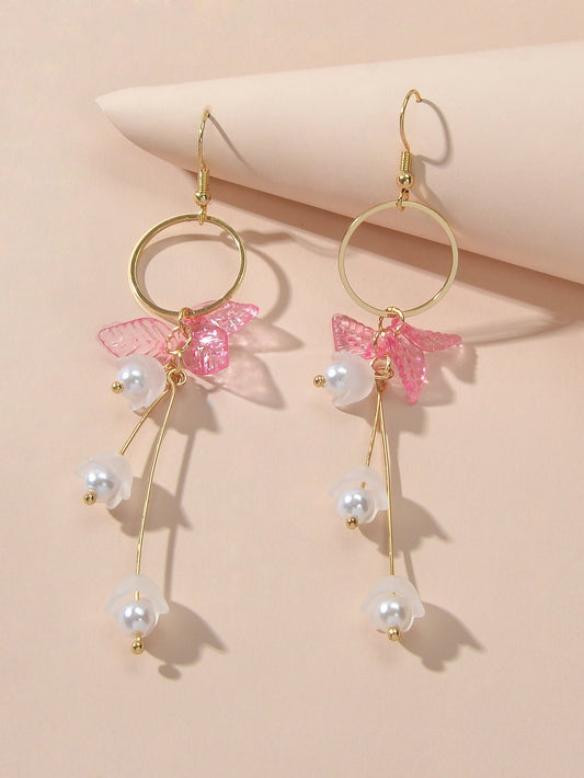 Charming Pearl Green Hotpink Resin Leaf Charm Gold Circle Dangle Women Earrings Feelontop Jewellery