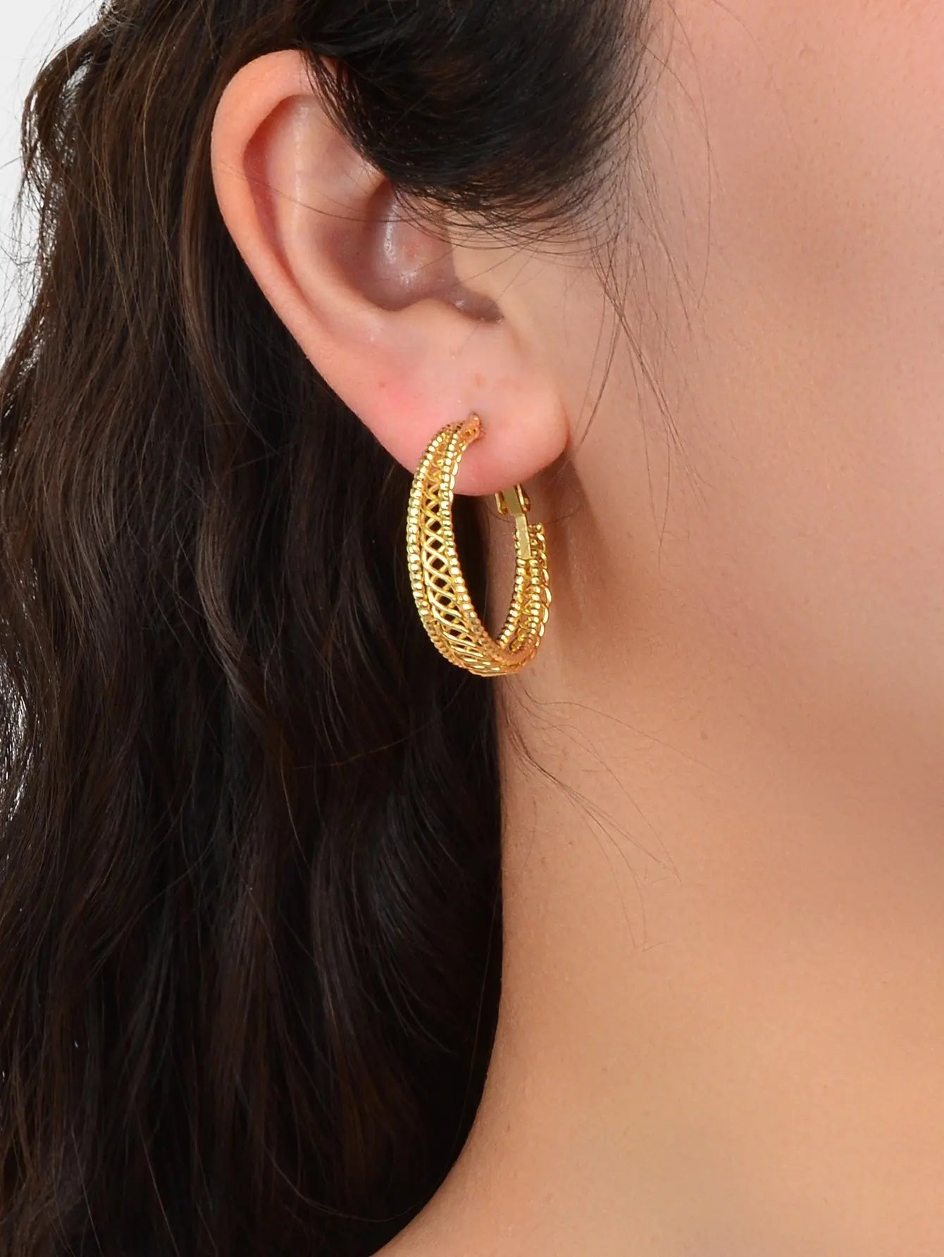 Women Gold Hollow Out Chunky Thick Open Twisted Huggie Statement Hoop Earrings Feelontop Jewellery