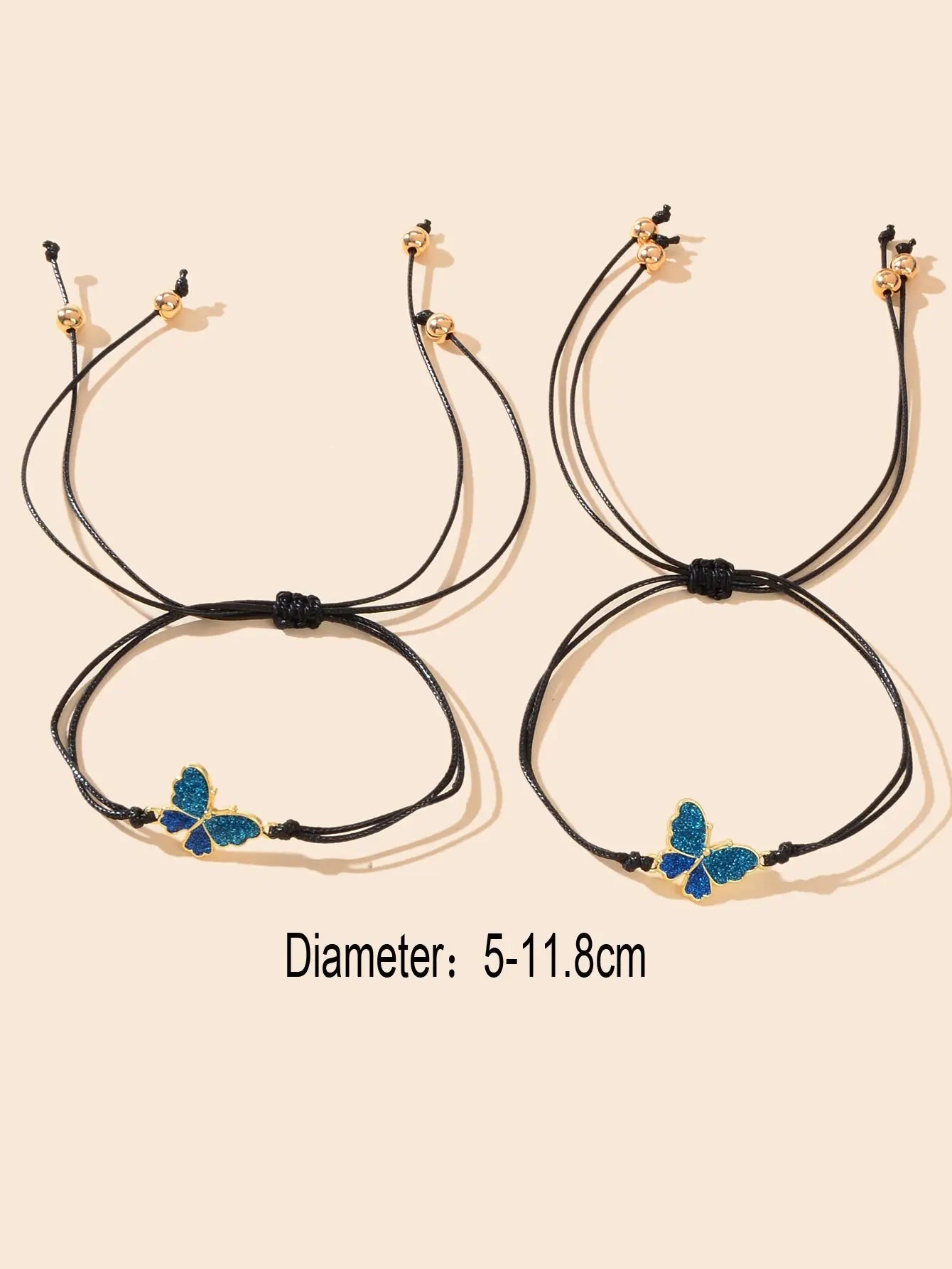 2 pcs Adjustable Black Rope Blue Butterfly Pendant Bracelet Mother's Day Gift Feelontop Jewellery