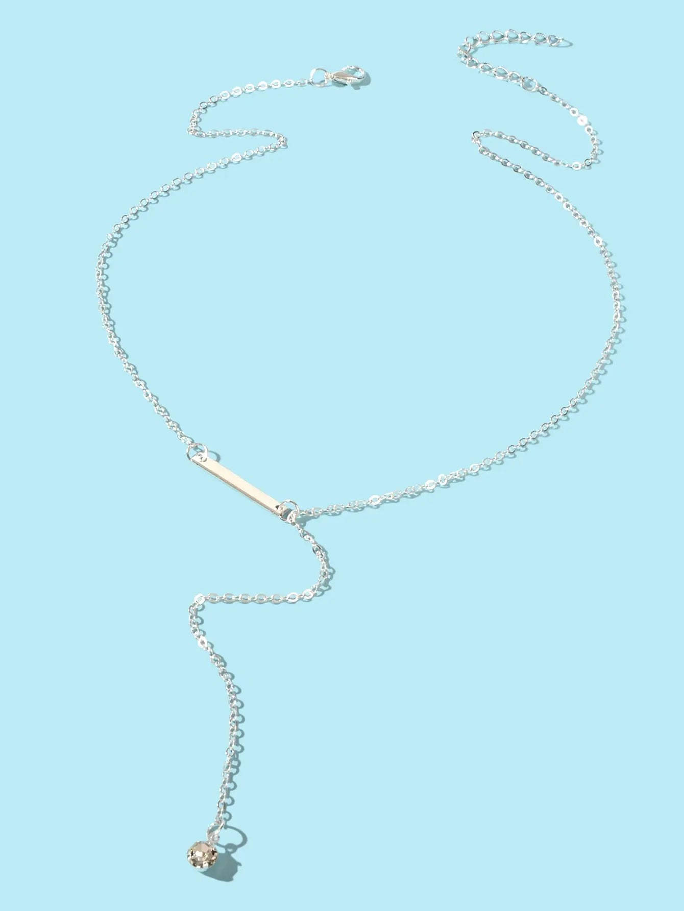 Feelontop Jewellery Silver Chain Rhinestone Fringe Y Necklace Women Accessories Feelontop Jewellery