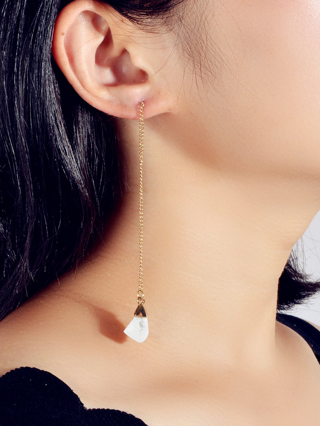 Ethnic American Jewellery Long Chain Black White Stone Boho Chic Dangle Earrings Feelontop Jewellery