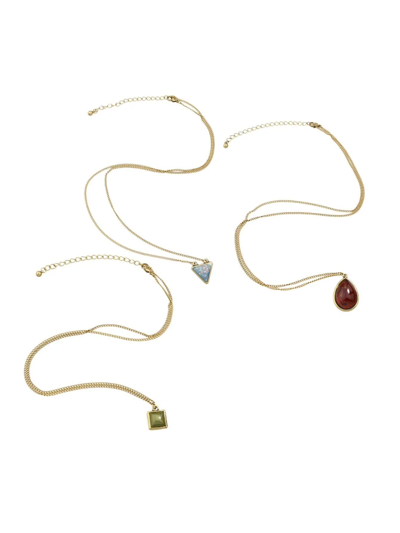 Bohemian Jewelry 3pcs Gold Chain Resin Square Triangle Water Drop Charm Necklace Feelontop Jewellery