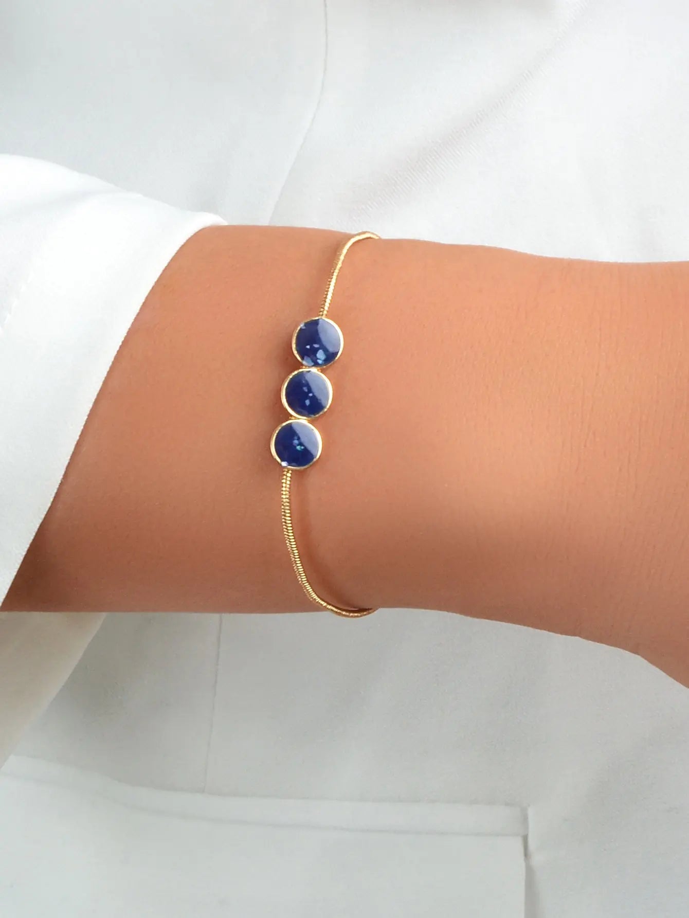 Female Jewellery Blue Enamel Round Gold Chain Adjustable Women Bracelet Bangle Feelontop Jewellery