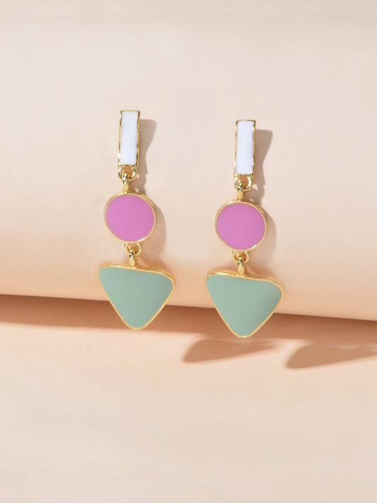 Designer Jewellery Multi-colored Enamel Round Triangle Geometric Dangle Earrings Feelontop Jewellery
