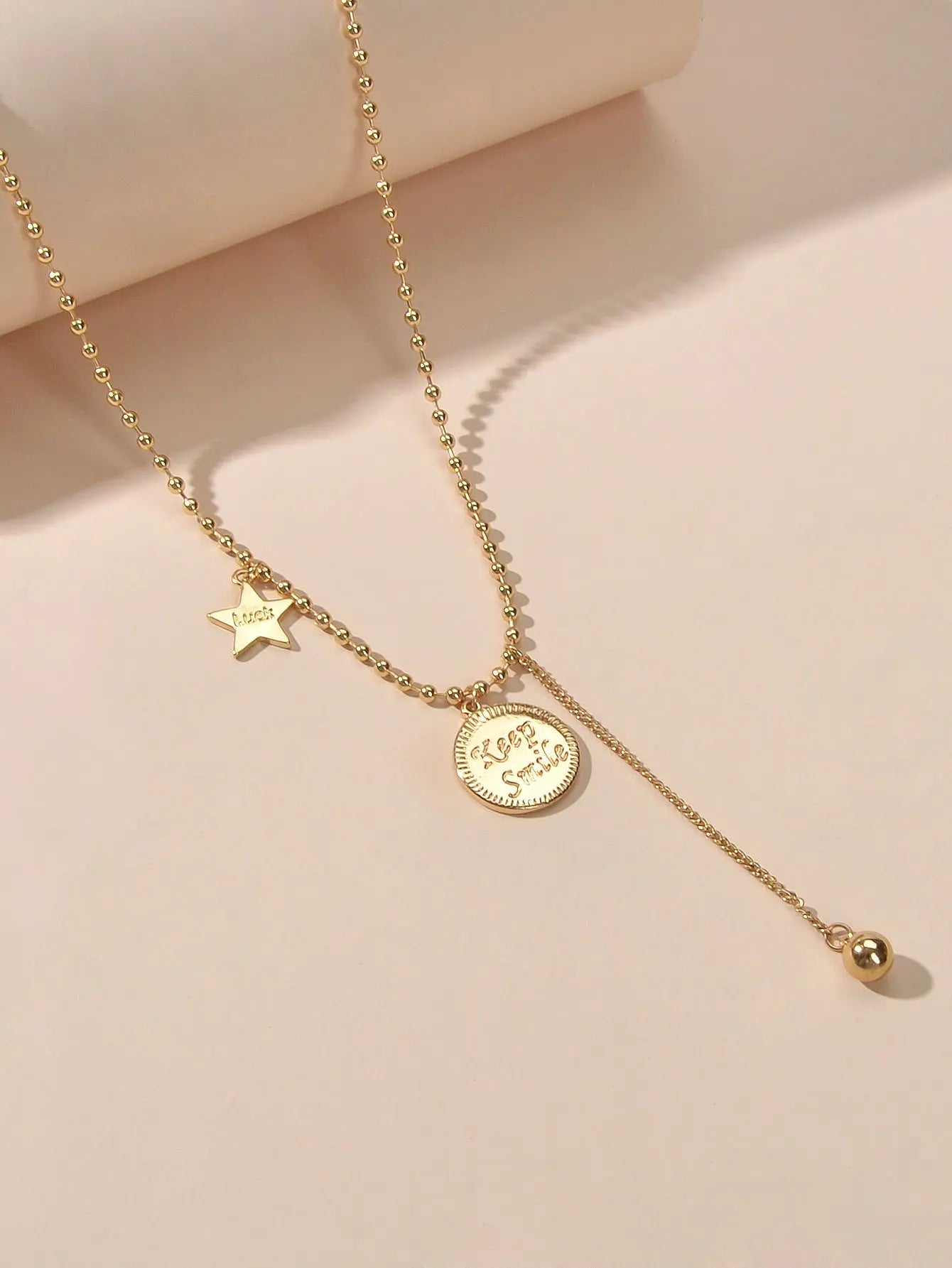 Dainty Party Jewellery Gold Popcorn Chain Luck Letter Star Round Charm Necklace Feelontop Jewellery