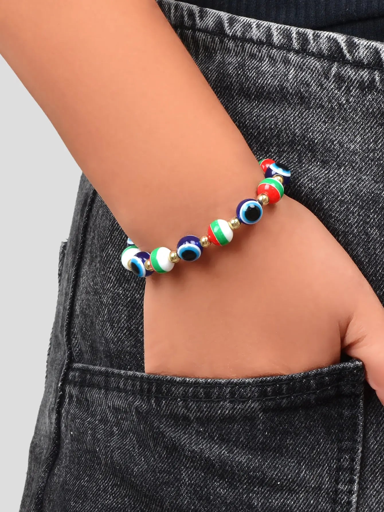 Festival Accessories Colourful Beaded Evil Eye Elastic String Bracelet Xmas Gift Feelontop Jewellery