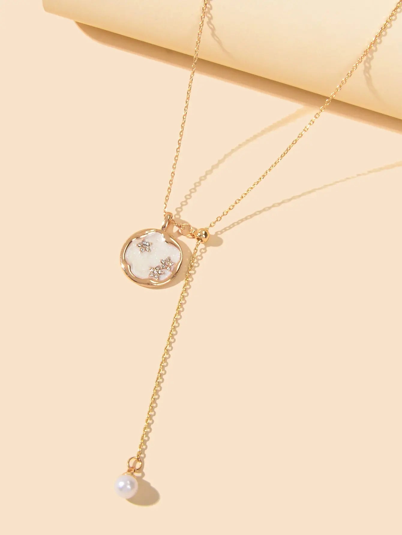 Exquisite Jewellery Gold Chain White Round Pendant Pearl Charm Y shape Necklace Feelontop Jewellery