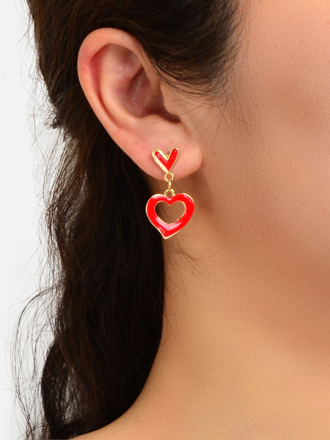 Red Heart Charm Stud Earrings Girls Valentine's Day Gift Feelontop Jewellery