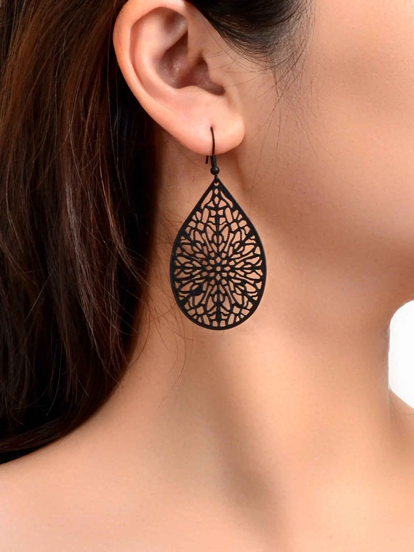 Vintage Black Flower Pattern Hollow Water Drop Earrings Trendy Women Accessories Feelontop Jewellery
