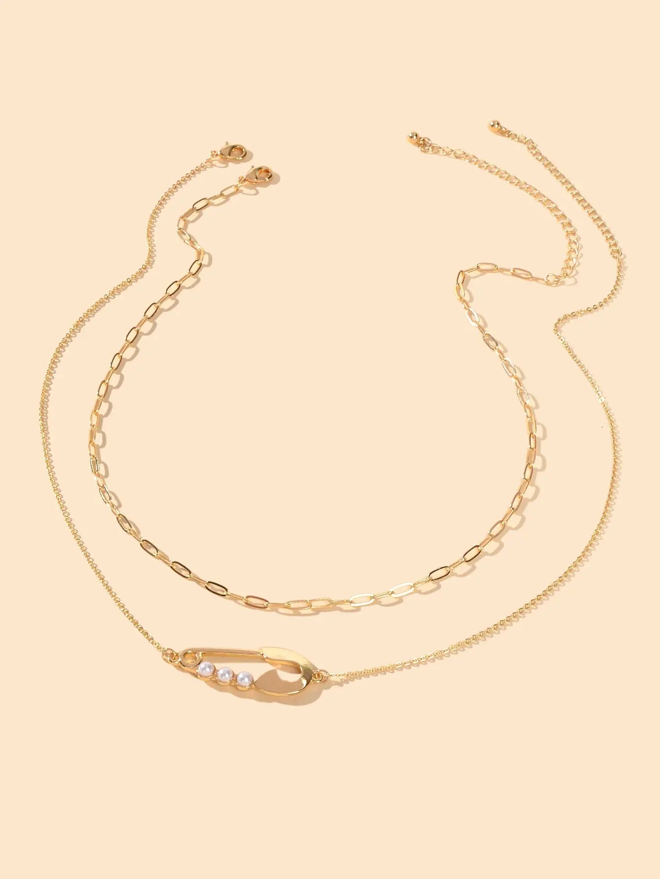 2pcs Popular Accessories Gold Chain Pearl Decor Pin Charm Necklace Women Jewelry Feelontop Jewellery