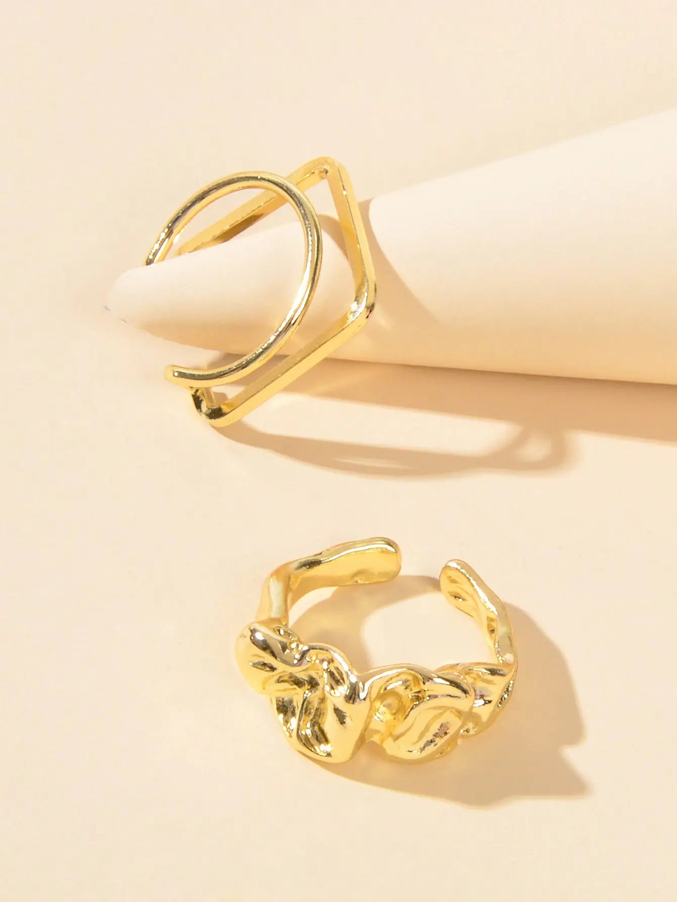 Stackable 2 pcs Gold Silver Geometric Multiple Bulk Pack Open Cuff Ring set Gift Feelontop Jewellery