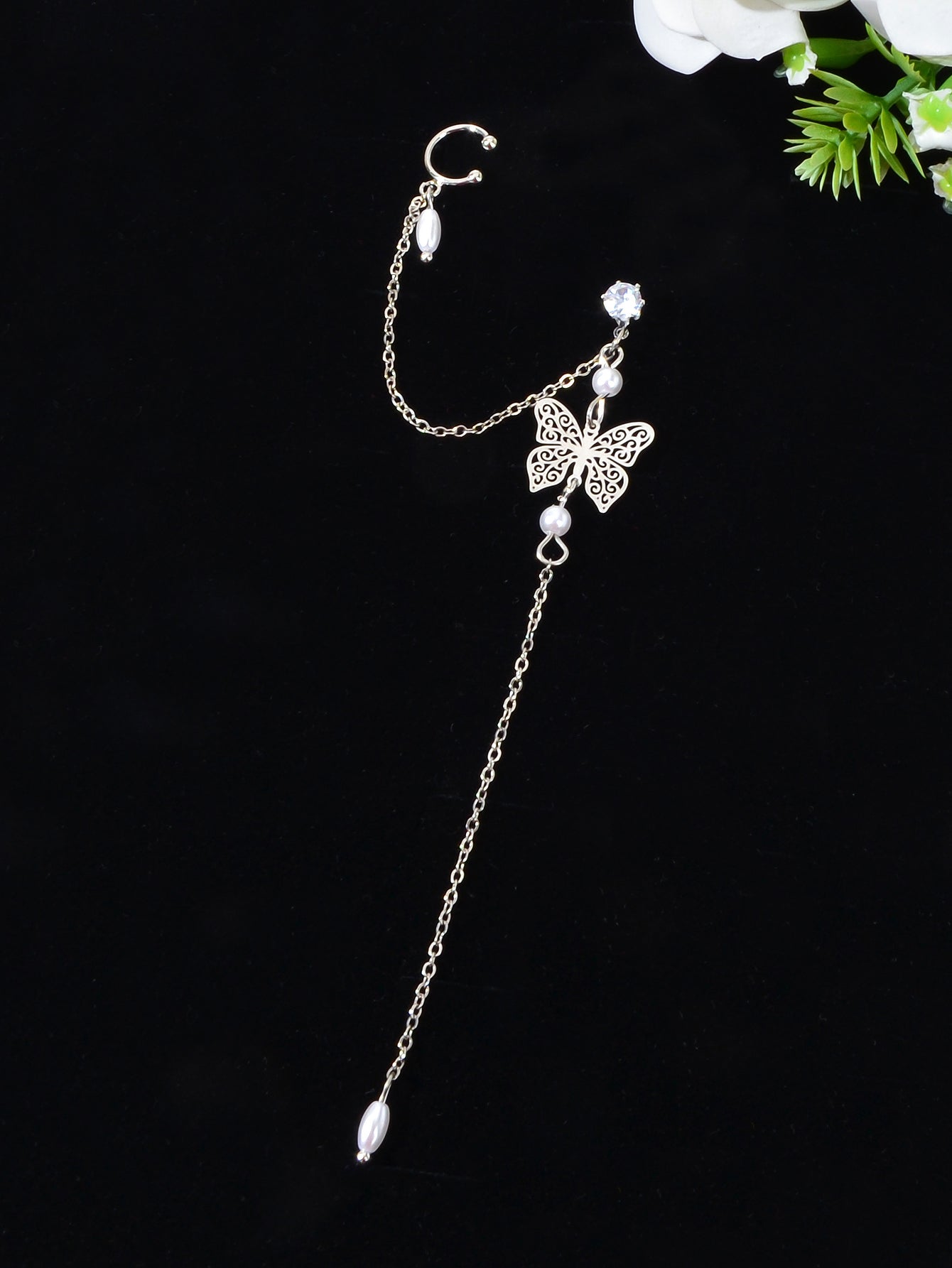 Butterfly Pendant Tassel Stud Earrings - Elegant and Whimsical Dangles Ear Clip Feelontop Jewellery