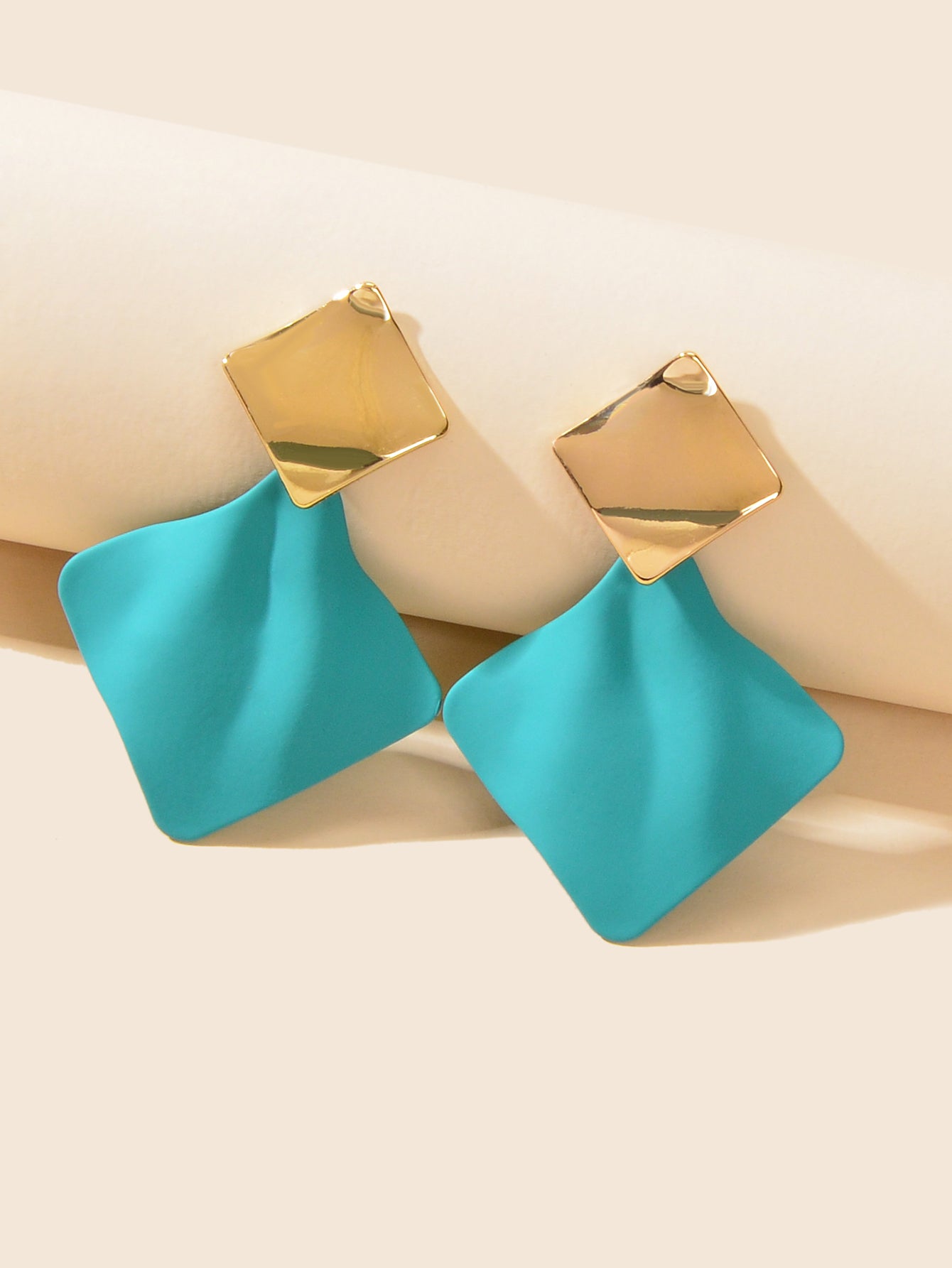 Retro Style Blue Enamel Geometric Square Hypoallergenic Pierced Party Earrings Feelontop Jewellery