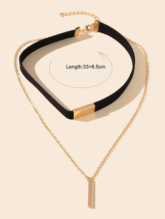Punk Black Choker Double layer Gold Chain Geometric Charm Necklace Tattoo Choker Feelontop Jewellery