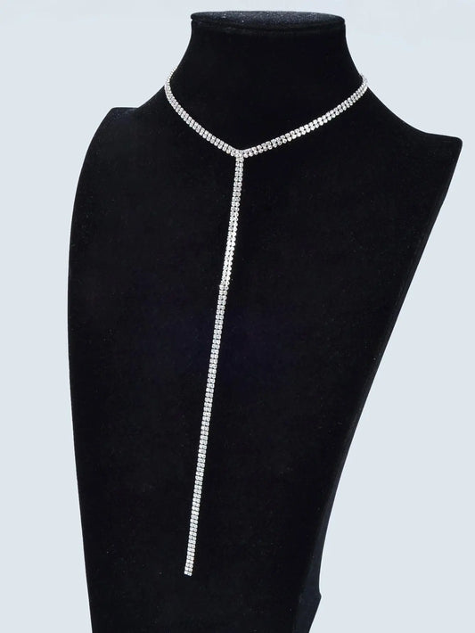 Silver Fringe Necklace with Full Diamond Embellishment Gift Feelontop Jewellery