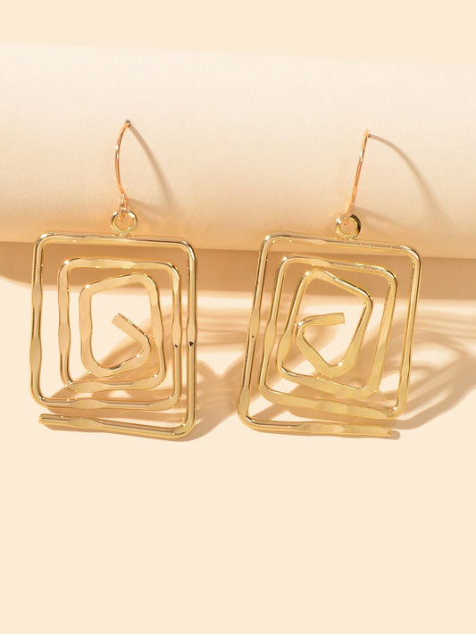 Female Jewelry Fashion Design Gold Plated Hollow Geometric Square Hook Earrings Feelontop Jewellery